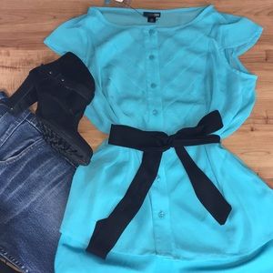 NWT Cap Sleeve Peacock Blue Blouse